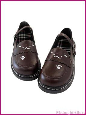 Kawaii Lolita Low Platform Mary Jane Flats Cat Paw Faux Leather Buckle